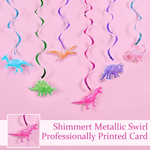 Watercolor Dinosaur Party Hanging Swirl - 24Pcs Dinosaur Party Decorations for Girls Kids Birthday Baby Shower Foil Whirls Ceiling Streamers Spirals Dino Theme Party Supplies