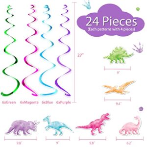 Watercolor Dinosaur Party Hanging Swirl - 24Pcs Dinosaur Party Decorations for Girls Kids Birthday Baby Shower Foil Whirls Ceiling Streamers Spirals Dino Theme Party Supplies