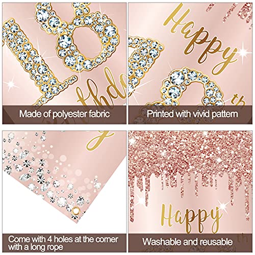 Happy 18th Birthday Door Banner Backdrop Decorations for Girls, Pink Rose Gold 18 Birthday Party Door Cover Sign Supplies, Eighteen Year Old Birthday Poster Background Photo Booth Props Decor