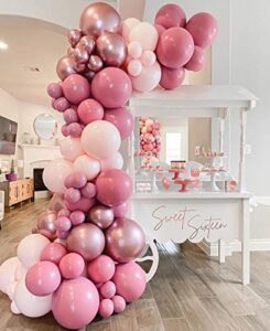 rose red balloon garland arch kit – 100 pack rose red baby pink metallic rose gold balloons ,double latex balloons for princess wedding baby shower birthday evening decorations