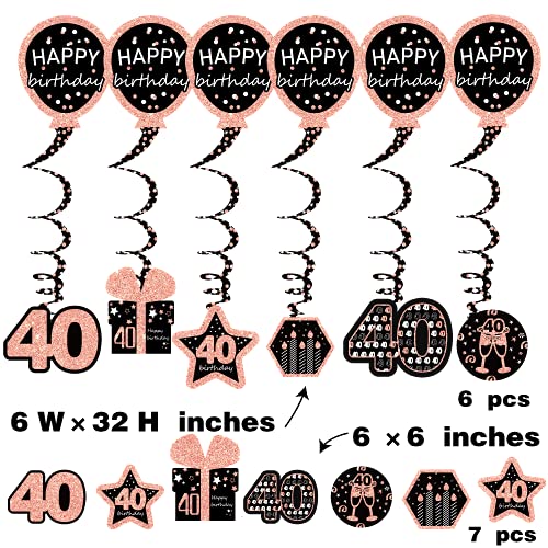 40th birthday decorations for women - (21pack) cheers to 40 years rose gold glitter banner for women, 6 paper Poms, 6 Hanging Swirl, 7 decorations stickers. 40 Years Old Party Supplies gifts for women