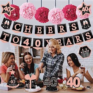 40th birthday decorations for women - (21pack) cheers to 40 years rose gold glitter banner for women, 6 paper Poms, 6 Hanging Swirl, 7 decorations stickers. 40 Years Old Party Supplies gifts for women