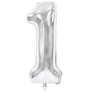 40 inch silver large numbers balloons 0-9, number 1 digit 1 helium balloons, foil mylar big number balloons for birthday party anniversary supplies decorations