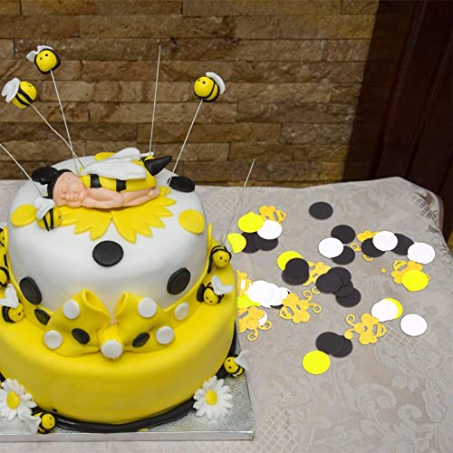 360 Pieces Bee Confetti Gold Glitter Bee Confetti Yellow Black Circle Confetti for Bee Themed Party Baby Shower Birthday Table Party Decoration