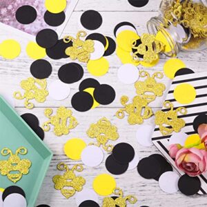 360 Pieces Bee Confetti Gold Glitter Bee Confetti Yellow Black Circle Confetti for Bee Themed Party Baby Shower Birthday Table Party Decoration