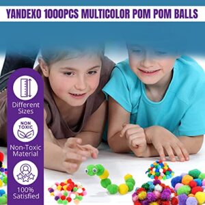 1000 Pcs Mixed Color 1.5, 2 inch Pom Poms with Glittery Pom Pom Balls - Assorted Sizes Pom Poms for Crafts - Bright pom-poms - Large and Small Pom Poms Arts and Crafts - Craft Poms Poms Bulk