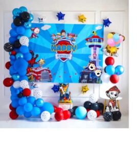 paw dog birthday party decorations, paw theme party supplies set for girl’s/boy’s with balloons garland kit, dog patrol backdrop, dog foil balloons (b)