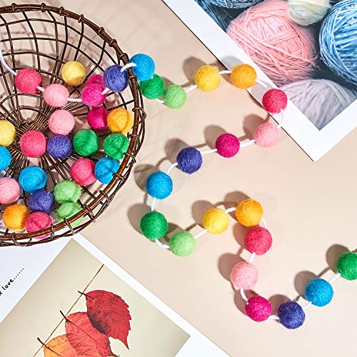 Wool Felt Ball Garland Colorful Pom Pom Garland Handmade 6.5 Feet Long 24 Balls Felt Ball Garlands for Wall Christmas Tree Decoration (3)