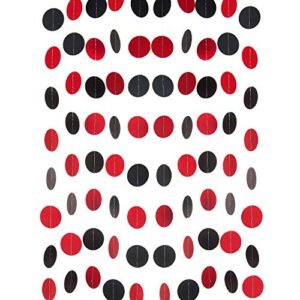 weven red and black paper garland circle dot party garland banner streamer backdrop hanging decorations, 2″ in diameter, pack of 3, 30 feet in total