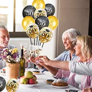 Jonhamwelbor 50th Birthday Balloons Gold and Black Party Decorations 15 Pack 12 inch Latex and Confetti Balloon Printed with Happy Birthday 50 for Women Men