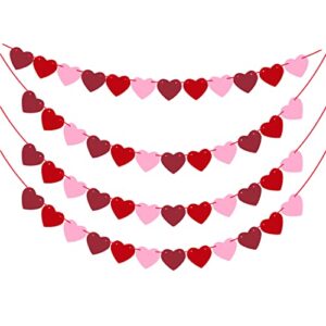 woonoo 4 pack felt heart garland banner no diy – valentines day banner decorations – anniversary, engagement, wedding party decoration ornaments