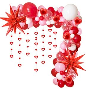 valentines day balloon arch garland kit, valentines red pink white balloon with bling heart hanging swirls star balloon ribbon for valentine party anniversary wedding engagement supplie