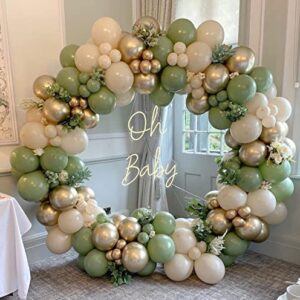 Sage Green Sand White Balloon Garland Arch Kit with Chrome Metallic Gold Avocado Olive Balloons for Baby Shower Bridal Shower Bachelor Party Wedding Birthday Party Decorations