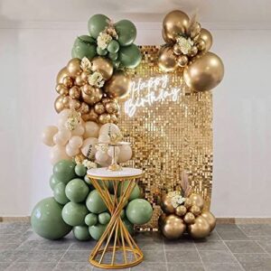 Sage Green Sand White Balloon Garland Arch Kit with Chrome Metallic Gold Avocado Olive Balloons for Baby Shower Bridal Shower Bachelor Party Wedding Birthday Party Decorations