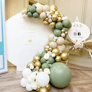 Sage Green Sand White Balloon Garland Arch Kit with Chrome Metallic Gold Avocado Olive Balloons for Baby Shower Bridal Shower Bachelor Party Wedding Birthday Party Decorations