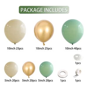 Sage Green Sand White Balloon Garland Arch Kit with Chrome Metallic Gold Avocado Olive Balloons for Baby Shower Bridal Shower Bachelor Party Wedding Birthday Party Decorations