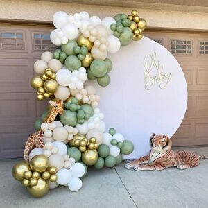 Sage Green Sand White Balloon Garland Arch Kit with Chrome Metallic Gold Avocado Olive Balloons for Baby Shower Bridal Shower Bachelor Party Wedding Birthday Party Decorations