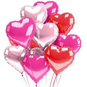 hot pink heart balloons 15 pack – valentines day heart shaped balloons – mylar pink red rose gold foil decorations