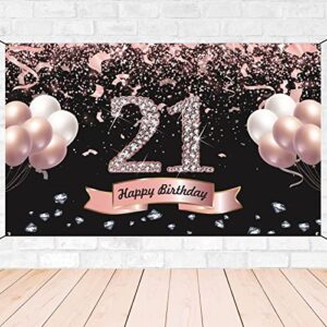 trgowaul 21st birthday decorations for her – rose gold 21st birthday backdrop for women 21st birthday party supplies photography supplies background happy 21st birthday banner