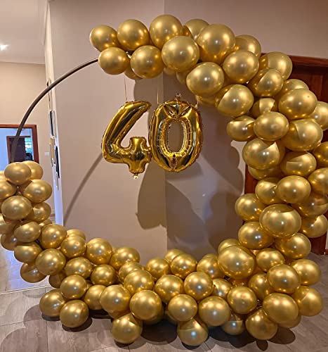 HUICYHFR Gold Metallic Chrome Latex Balloon Arch Kit, 102PCS 18In 12In 10In 5In Arch Garland for Engagement, Wedding, Birthday Party, Anniversary Celebration Decoration With 33FT Ribbon