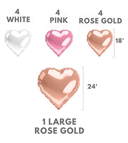 Pastel Heart Balloons 12 PACK Pink Valentines Day Heart Shaped Decorations Rose Gold Mylar Foil Balloon Set