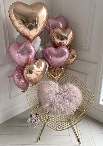 Pastel Heart Balloons 12 PACK Pink Valentines Day Heart Shaped Decorations Rose Gold Mylar Foil Balloon Set