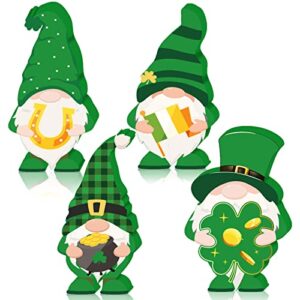 4 pieces st. patrick’s day table sign lucky gnome wooden tabletop decoration happy st patricks day wood decor irish tiered tray décor for st. patrick’s day party table ornaments