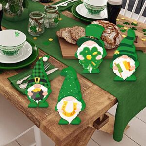 4 Pieces St. Patrick's Day Table Sign Lucky Gnome Wooden Tabletop Decoration Happy St Patricks Day Wood Decor Irish Tiered Tray Décor for St. Patrick's Day Party Table Ornaments