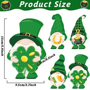 4 Pieces St. Patrick's Day Table Sign Lucky Gnome Wooden Tabletop Decoration Happy St Patricks Day Wood Decor Irish Tiered Tray Décor for St. Patrick's Day Party Table Ornaments