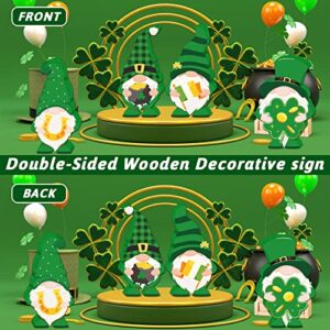 4 Pieces St. Patrick's Day Table Sign Lucky Gnome Wooden Tabletop Decoration Happy St Patricks Day Wood Decor Irish Tiered Tray Décor for St. Patrick's Day Party Table Ornaments