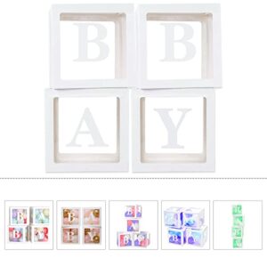 baby shower decoration baby balloon box – 4 pcs transparent balloons boxes with baby letter ,white baby blocks centerpieces party favors for baby girl boy birthday gender reveal backdrop