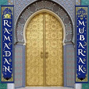 eid mubarak decoration set eid mubarak porch sign ramadan banner hanging decoration for indoor/outdoor decoration eid al-fitr party (blue)