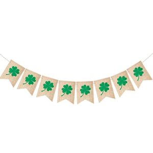 st. patrick’s day banner decorations shamrock burlap banner with green string lights clover irish garland flags for st. patrick’s day party decor