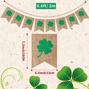 St. Patrick's Day Banner Decorations Shamrock Burlap Banner with Green String Lights Clover Irish Garland Flags for St. Patrick's Day Party Decor