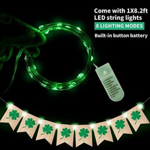 St. Patrick's Day Banner Decorations Shamrock Burlap Banner with Green String Lights Clover Irish Garland Flags for St. Patrick's Day Party Decor