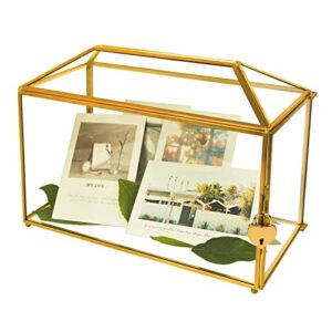 12.6 x 5.9 x 9.0inch gold wedding glass card box with lock and slot – wedding envelope card holder for reception clear lock box with key wedding gold glass card holder handmade vintage wedding card box