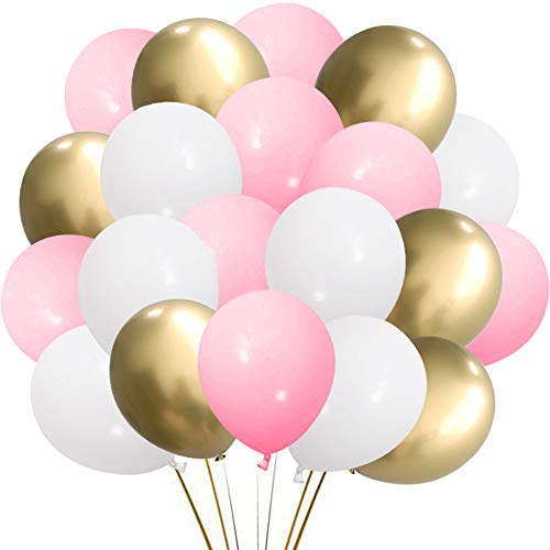 Pink Gold White Latex Balloons, 50 Pack 12 Inches Party Balloons Helium Balloons for Girl Baby Shower Birthday Bridal Shower Wedding Party Decorations Supplies