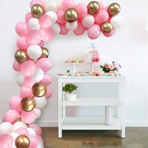 Pink Gold White Latex Balloons, 50 Pack 12 Inches Party Balloons Helium Balloons for Girl Baby Shower Birthday Bridal Shower Wedding Party Decorations Supplies