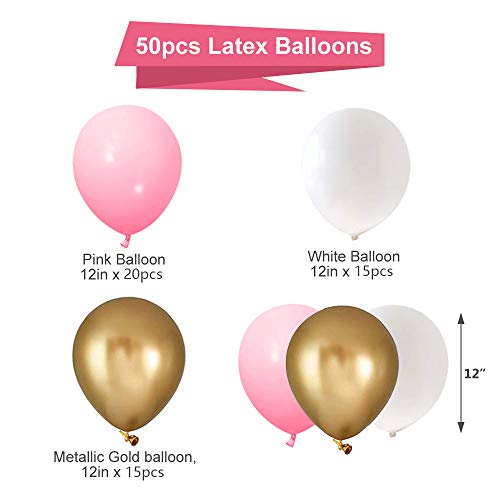 Pink Gold White Latex Balloons, 50 Pack 12 Inches Party Balloons Helium Balloons for Girl Baby Shower Birthday Bridal Shower Wedding Party Decorations Supplies