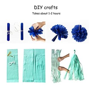 Navy Blue White Silver Party Decorations,23pcs Kit Graduation 2023 Tissue Paper Pom Poms Streamers,Tassel Garland Banner Flowers,Men Birthday Bachelorette Baby Shower Christmas Decor Lasting Surprise