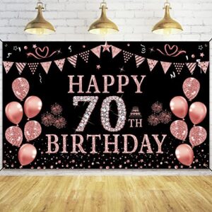 trgowaul 70th birthday decorations for women – rose gold 70th birthday banner backdrop 5.9 x 3.6 fts 70th birthday party suppiles photography supplies background happy 70th birthday banner