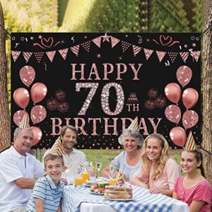 Trgowaul 70th Birthday Decorations for Women - Rose Gold 70th Birthday Banner Backdrop 5.9 X 3.6 Fts 70th Birthday Party Suppiles Photography Supplies Background Happy 70th Birthday Banner