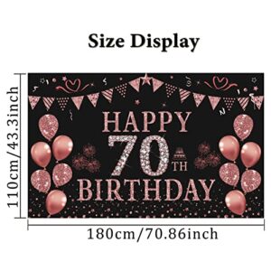 Trgowaul 70th Birthday Decorations for Women - Rose Gold 70th Birthday Banner Backdrop 5.9 X 3.6 Fts 70th Birthday Party Suppiles Photography Supplies Background Happy 70th Birthday Banner