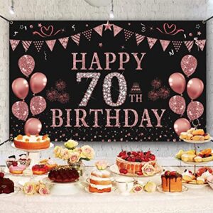 Trgowaul 70th Birthday Decorations for Women - Rose Gold 70th Birthday Banner Backdrop 5.9 X 3.6 Fts 70th Birthday Party Suppiles Photography Supplies Background Happy 70th Birthday Banner