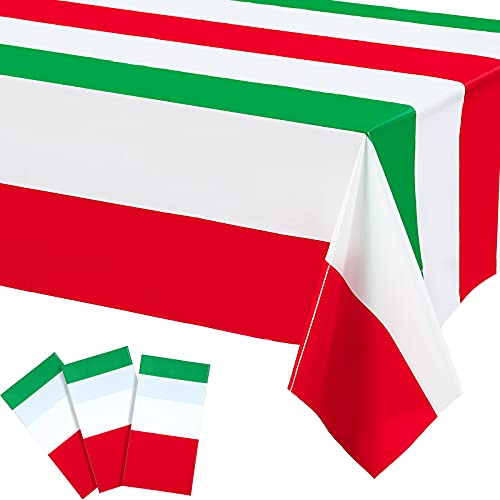 3 Pieces Italian Flag Rectangular Tablecloth Decorations Plastic Red White and Green Italian Flag Design Table Cover for Party Family Gathering Kitchen Dining Decoration and Supplies 54 x 108 Inch