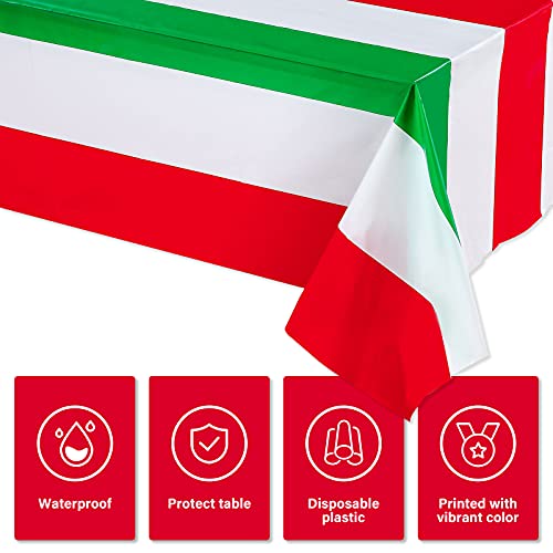 3 Pieces Italian Flag Rectangular Tablecloth Decorations Plastic Red White and Green Italian Flag Design Table Cover for Party Family Gathering Kitchen Dining Decoration and Supplies 54 x 108 Inch