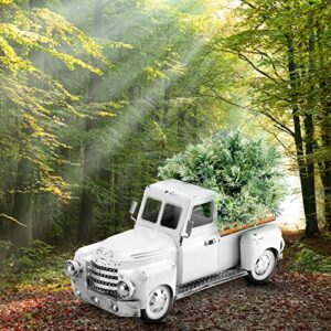 FJJBSD Farmhouse White Truck Decor, Vintage Rustic Metal Truck Planter,Fall Outdoor/Indoor Pickup Decoration,Decorative Tabletop Storage, Farm Table Trucks Decor, Car Model Gift