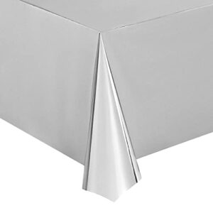 Juvale 3 Pack Metallic Silver Plastic Tablecloth for Birthday Party Decorations (Shiny Foil, 54x108)