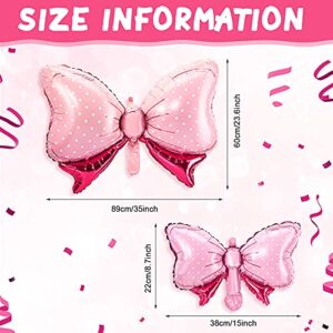 10 Pieces Mouse Balloon Pink Bow Balloon Mouse Party Decoration Bowtie Foil Pink Balloon Jumbo Bow Balloon for Wedding Bridal Shower Gender Reveal Balloon Party Decoration, 2 Sizes