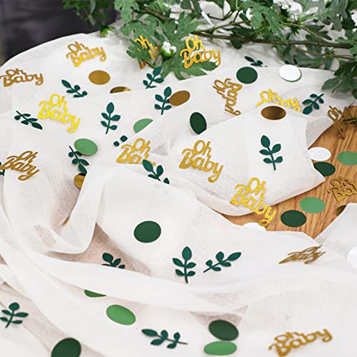 380 Pcs Baby Shower Confetti Baby Greenery Baby Shower Decorations Paper Table Confetti for Baby Shower Gender Reveal Wedding Birthday Party Balloon Decoration (Gentle Colors,Round and Leaf Style)